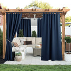 NICETOWN 2 Panels Exterior Blackout Outdoor Curtainss for Patio Waterproof, Thermal Insulated Self-Sticky Tab Top Durable Outside Vertical Blinds for Yard Party/Porch, Navy Blue, W52 x L95