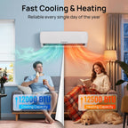 mountman 12000btu mini split ac/heating system with wifi, front angle view