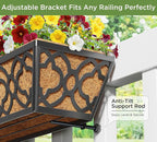Y&M 24-Inch Window Planter Box 2Pcs Iron Deck Railing With Coco Liner, Metal Horse Troughs for Outdoor Balcony Rail Fence Porch Patio