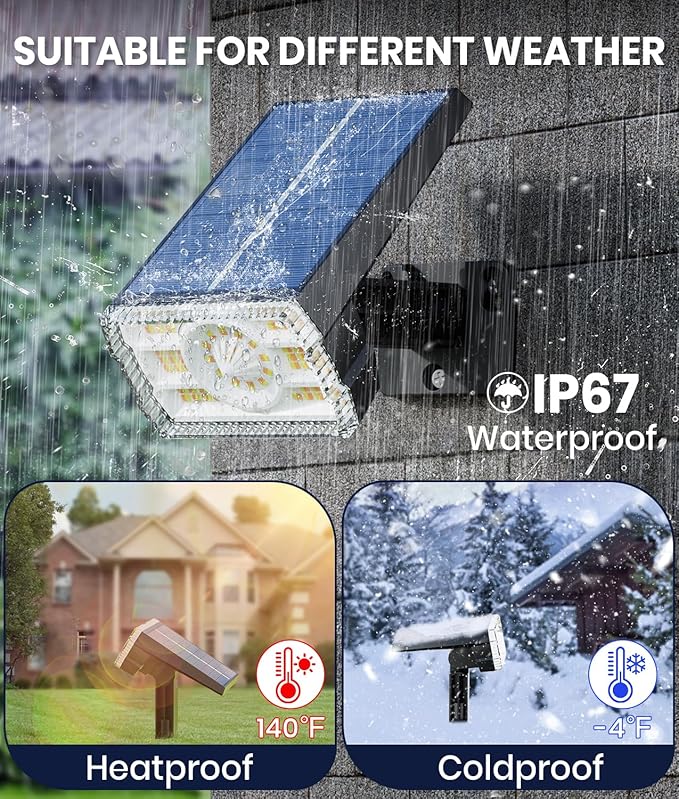 2-Pack Solar Lights Outdoor Waterproof IP67, 3 Color Modes (Warm/Cool White & Hybrid) with 3 Lighting Modes, 105° Adjustable Dusk to Dawn Solar Spotlights for Pathway/Garden/Yard Wall/Ground Lighting