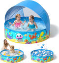 Foldable Kiddie Pool with Canopy 47IN Baby Swimming Pool for Kids | 47IN Toddler Baby Pool with UPF 50+ Shade, Carry Bag Non-Slip, Non-Inflatable Portable Water Play Pool for Backyard Beach