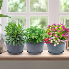 Quarut 10 Inch Flower Pots Planters for Outdoor Indoor, 3 Pack Plastic Plant Pots with Drainage Hole & Tray, Modern Decorative Garden Pot with Saucer, planters for House (Gray)