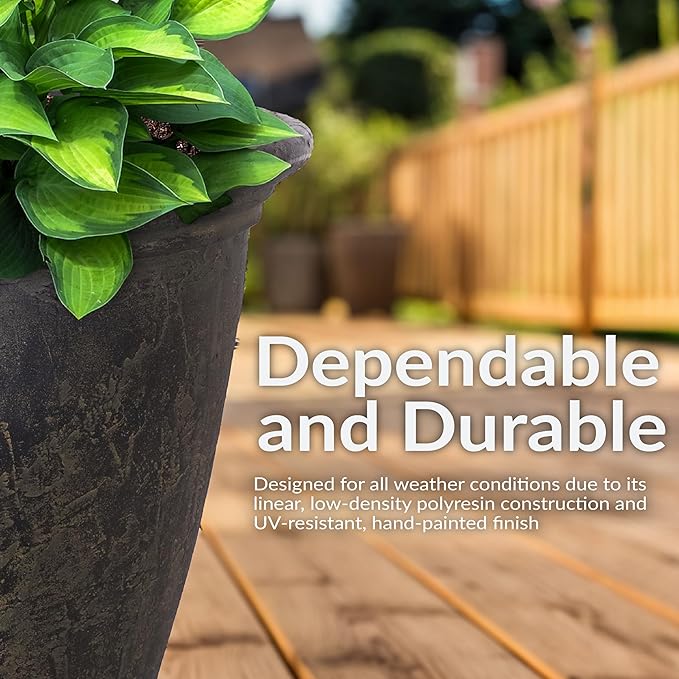 Sunnydaze 24-Inch Anjelica Large Plastic Pot for Plants - Outdoor Double-Walled Large Plastic Planter with Drillable Drainage Holes - Sable - 2pk
