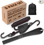 Kayak Straps Tie Downs 8 Pack Set, Roof Rack Straps Adjustable Ratchet Tie Down Straps with Lock S Hooks, 1/4 Inch 12 Feet Ratchet Straps for Small Cargo, Kayak-Soft Loops, Packing, Camping Gear