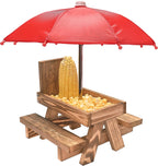 Squirrel Feeder Picnic Table with Umbrella, Wooden Squirrel Feeder Outside | Funny with Corn Cob Holder for Yard and Porch Decoration, Easy to Fill Peanuts in Shell and Nuts