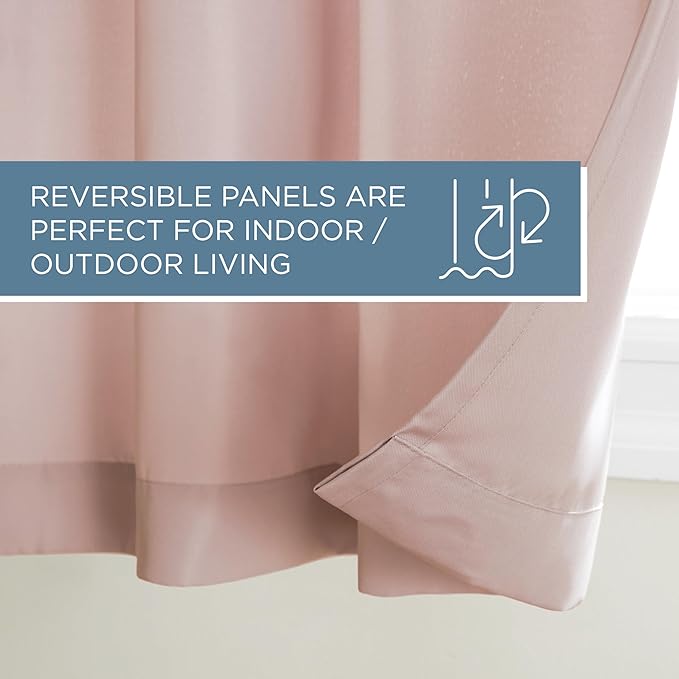 TOWN & COUNTRY BASICS Cabana Solid Heavyweight Indoor Outdoor Curtains, Light Filtering Opacity with Grommet Top, Water Repellent, 2-Pack Set, 54"x96", Blush