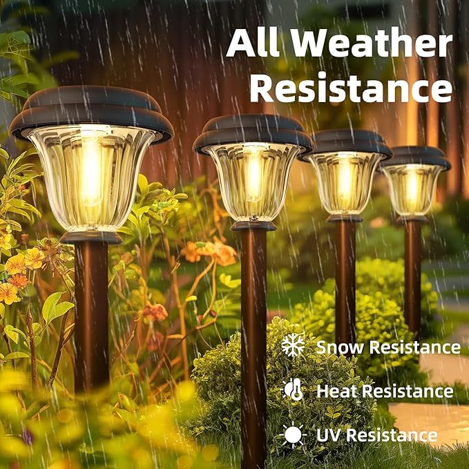Solar Lights Outdoor, 6 Pack Metal Solar Pathway Lights, Heavy Duty Stainless Steel & Glass, Auto On/Off Waterproof Garden Lights for Driveway Landscape Walkway Yard Outdoor Decor (Warm White)