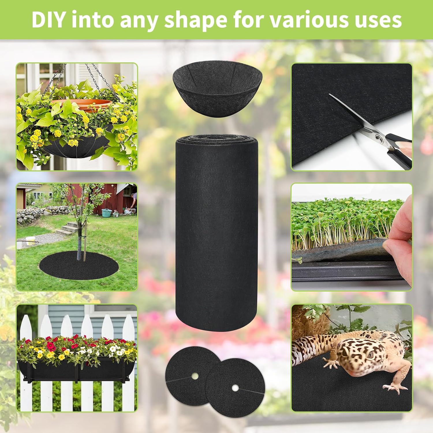 Riare 16x80 Inch Black Felt Planter Liner Roll- 2 Rolls Non-Woven Fabric Planter Liner for Outdoor Plants, Coco Liner Roll Alternative Basket Planter Liner for Planters Hanging Basket Window Box