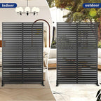 Metal Privacy Screen with Stand 72" H×47" W Outdoor Freestanding Privacy Screen & Panels, Outdoor Privacy Screen for Deck Patio Balcony(Black-Louvered)