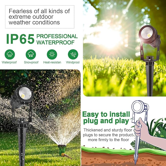 Low Voltage Landscape Lighting, 6 Pack Outdoor Spot Lights with Transformers, 12V Warm White Landscape Spotlights IP65 Waterproof Plug in Outdoor Uplights for Yard House Pathway Tree Pools