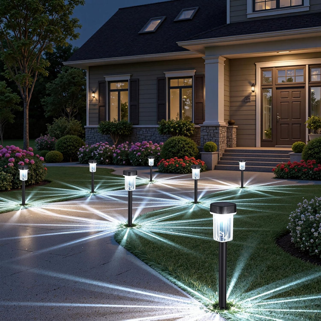 Solar Lights Pathways 8 Pack, Solar Garden Lights IP65 Waterproof 6000K Cold White LED Path Lighting with Snowflake Pattern for Yard Lawn Driveway Walkway Ground Patio Landscape