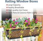 4 Pack 24" Railing Planter Window Box Deck Balcony Rail Planter Black Metal Flower Basket Horse Trough Planter with Coco Fiber Liner for Porch Fence Patio Outdoor