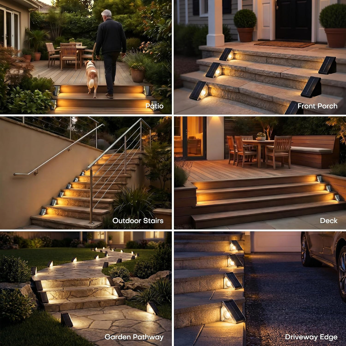 solar step lights 8 pack,solar deck lights outdoor, front angle view