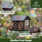 Kingsyard Metal Bird Feeder for Outdoors Hanging, 2-in-1 Wild Bird Feeder with Seed Tray & Built-in Perch, 5 lb Large Capacity for Cardinal Chickadee Finch, Black