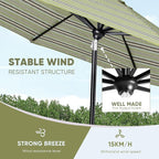 Tempera Patio Market Outdoor Table Umbrella with Auto Tilt and Crank, Large Sun Umbrella with Sturdy Pole & Fade Resistant Canopy, Easy to Set