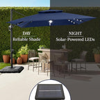 Best Choice Products 12x12ft LED Cantilever Patio Umbrella w/Base Included & 360° Rotation, Large Solar Offset Hanging Outdoor Sun Shade for Deck, Backyard Table w/Stand & Lights – Navy Blue