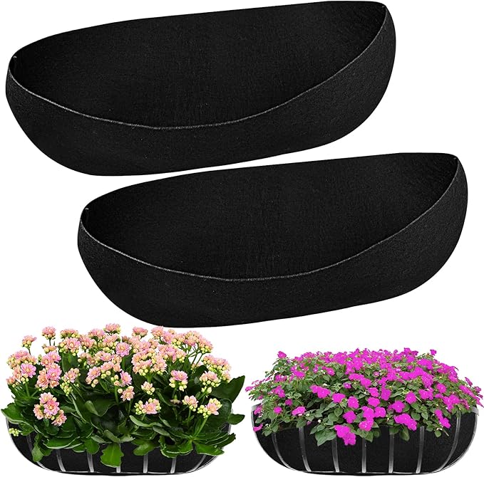 2PCS 24Inch Upgraded Planter Basket Liners Fabric Window Box Liners Felt Trough Planter Liner Black Flower Basket Liner Non-Woven Hanging Plant Liner for Planters Garden Fence - Avoid Bird Nesting
