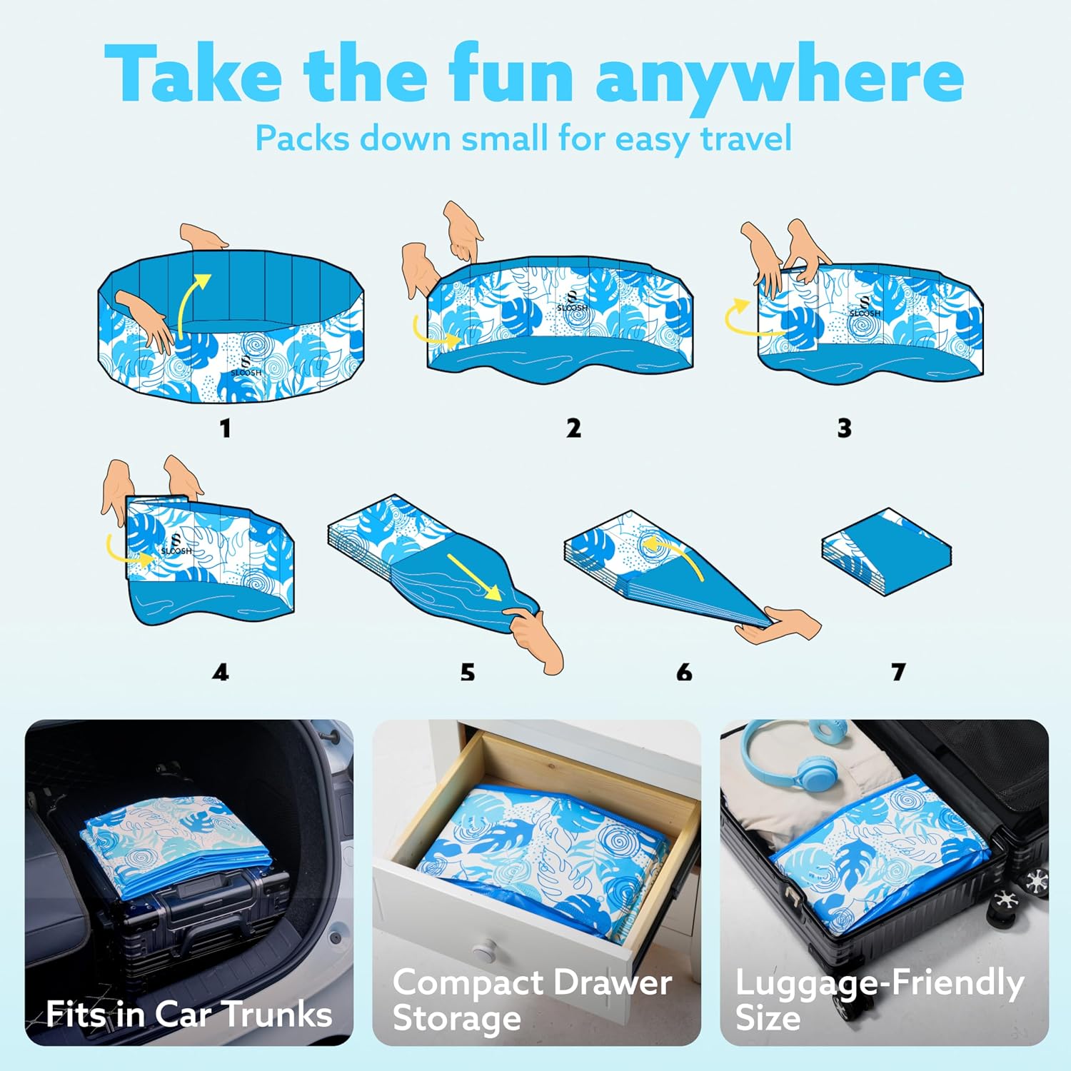 SLOOSH Foldable Dog Kiddie Pool - Portable Hard Plastic Kids Baby Doggie Swimming Pool, Anti-Slip Thick PVC Collapsible Pets Cats Whelping Box Puppy Bathtub (32" x 8")