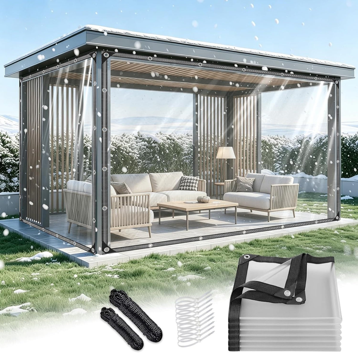 clear tarp with grommets 8x12 ft heavy duty, main product view