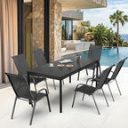 VINGLI Patio Chairs Set of 6 – Stackable Outdoor Dining Chairs with Comfortable Sling High Back Chairs and Armrests for Lawn, Poolside, Courtyard, Balcony, Garden, Black