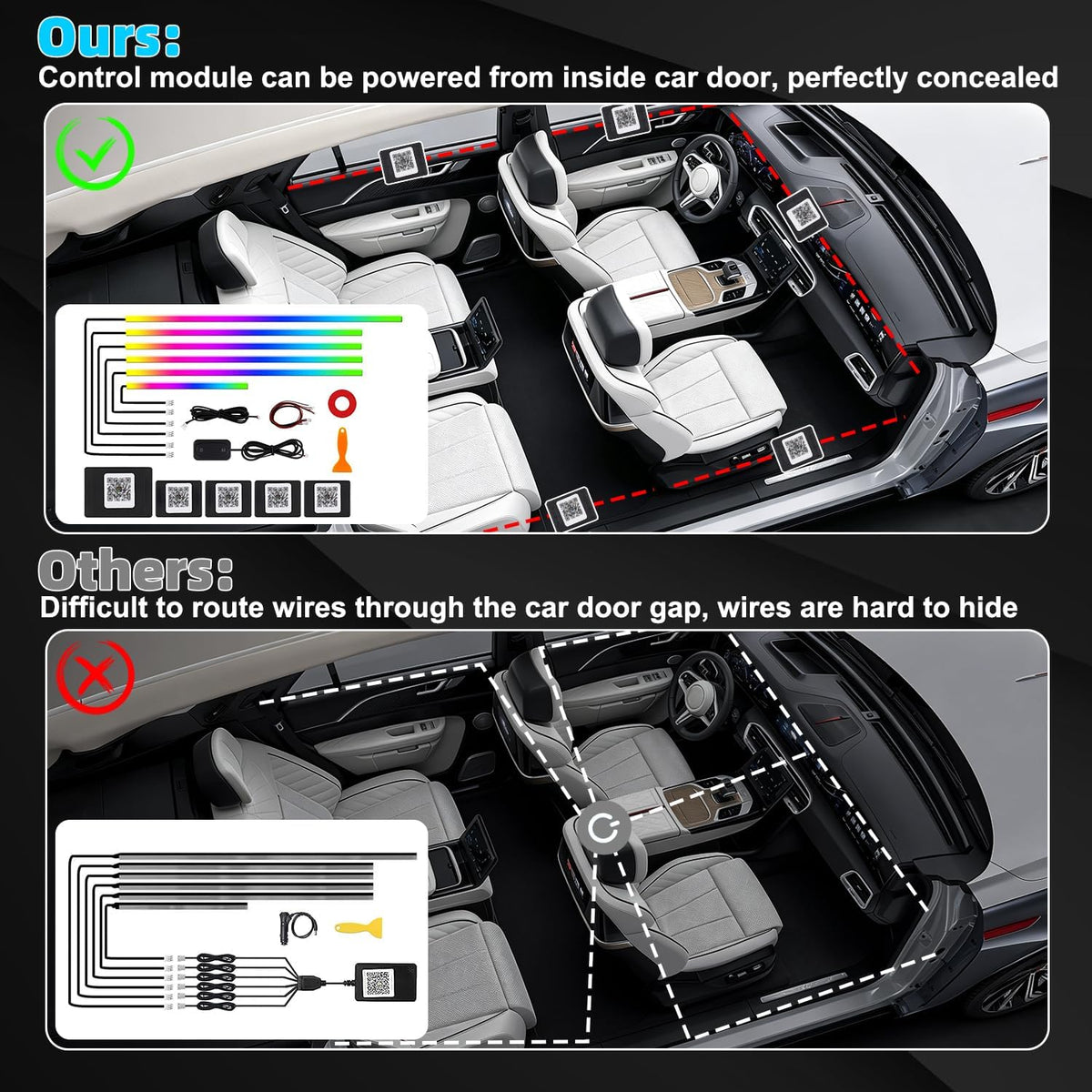 dreamcolor acrylic interior car led strip lights, 6, side view