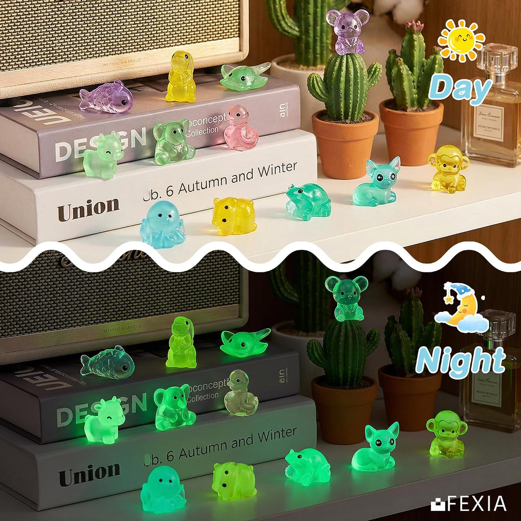 FEXIA 100PCS Mini Resin Animal Mystery Blind Bags for Fairy Garden Luminous | Individually Wrapped Blind Bags, Premium & Safe Resin Figurines, Mini Collectible Animals for Classroom Prizes & DIY Crafts