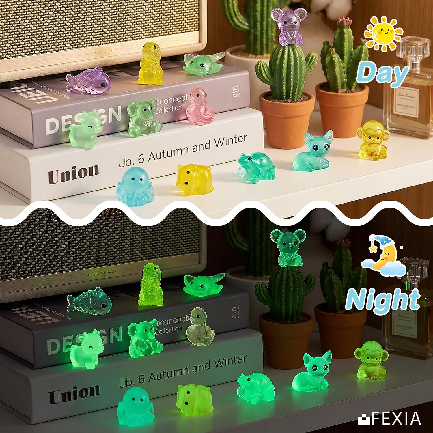 FEXIA 100PCS Mini Resin Animal Mystery Blind Bags for Fairy Garden Luminous | Individually Wrapped Blind Bags, Premium & Safe Resin Figurines, Mini Collectible Animals for Classroom Prizes & DIY Crafts