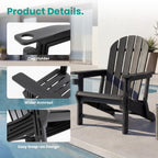 SUNBURY Outdoor Adirondack Chair, Set of 1 HDPE Chair w Cup Holder | 0 Screws Wood Textur Garden DIY Chair Weather Resistant, Fire Pit Chair, Plastic Patio Chair for Deck,Backyard,Garden, Black