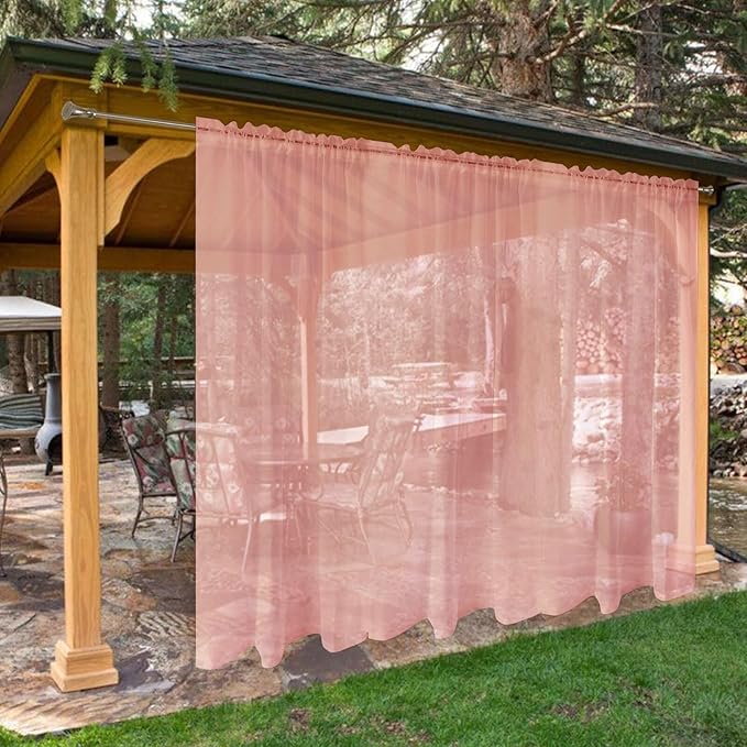 SpaceDresser Waterproof Outdoor Sheer Curtains for Patio - 2 Panels Rod Pocket Indoor Voile Sheer Curtain for Living Room,100W x 108L inch, Blush
