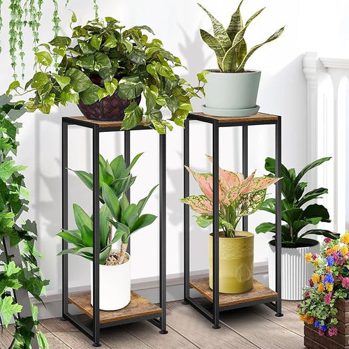 2-Pcak Plant Stand Indoor, 31.5'' Tall Wood Plant Stands Heavy Duty Pedestal Stand for Indoor Outdoor, Modern Corner Flower Stand for Patio, Living Room, Balcony