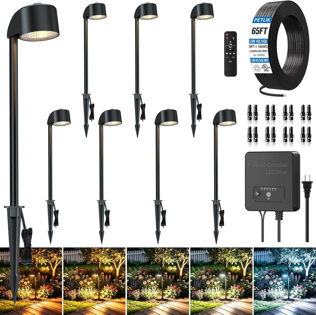 Low Voltage Landscape Lighting, 8 Pack Pathway Lights Outdoor | All-in-One Landscape Lighting Kit,6W Dimmable 5CCT Path Lights,IP66 Waterproof,For Garden Path Driveway Yard Outdoor
