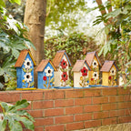 Glitzhome Bird Houses for Outside, 10.2" H Hanging Bird House for Outdoor Patio Garden Decorative Birdhouse Pet Cottage Distressed Wooden Birdhouse for Swallow Sparrow Finch Cardinals, Yellow Flower