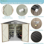 Greesum 8x10FT Outdoor Storage Shed, Metal Storaged Sheds with Lockable Doors, Sheds & Outdoor Storage for Bike, Backyard, Pool and Garden, Brown