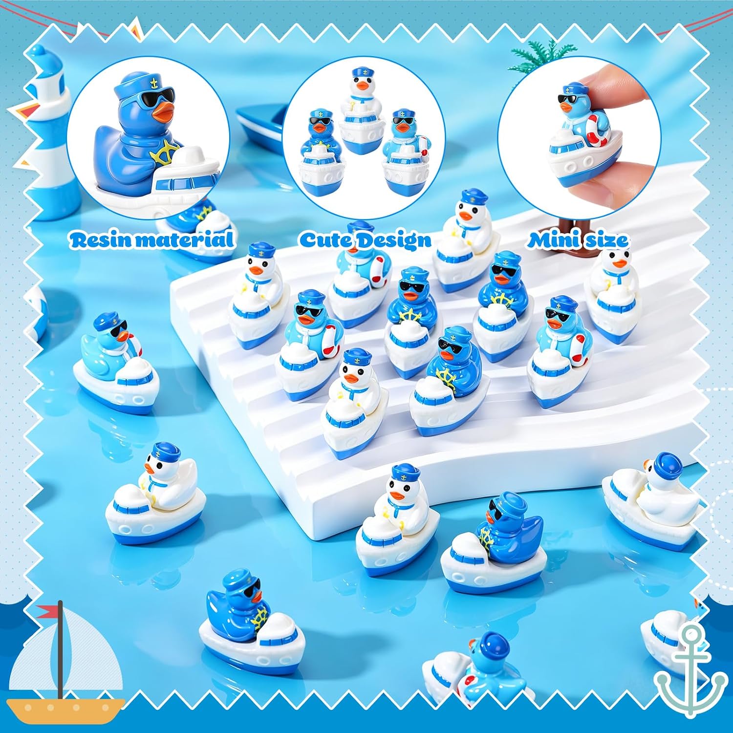 30 Pcs Sailor Cruise Ducks, Mini Sailor Cruise Resin Ducks Bulk | Fun Printed Toy Figures for Birthday Party Favors, Themed Decor, Kids Gift Collection (Cruise Duck)