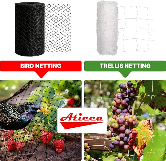Heavy Duty Bird Netting for Garden Protection & Fruit Trees, 7.5x65 Ft with 10 Stakes – Black Anti-Bird Net for Poultry, Deer, & Squirrel Protection, Durable Nylon Mesh for Garden and Yard Use
