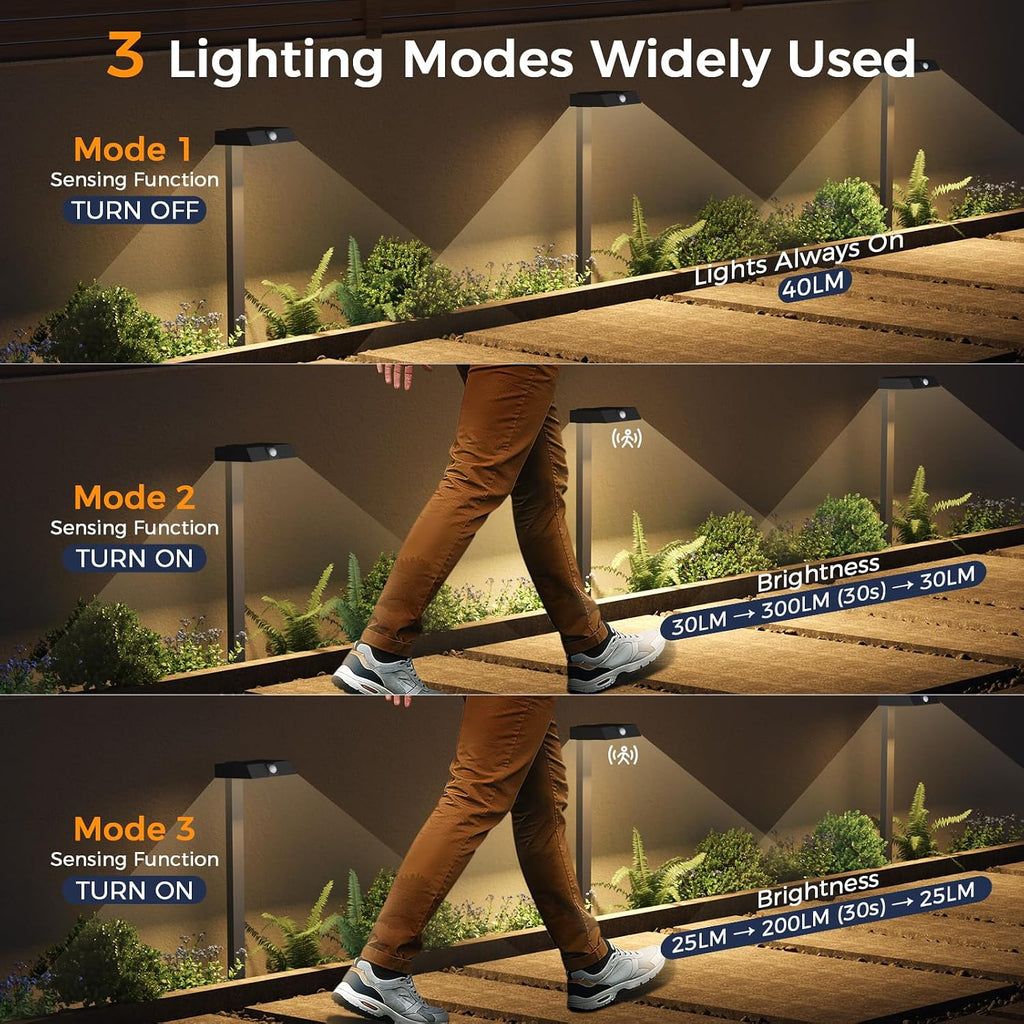 XMCOSY+ Solar Pathway Lights, 6 Pack Metal Motion Sensor Outdoor Lights | 300LM Bright Landscape Lights, All-Night Lighting, IP65 Waterproof Garden Light for Yard, Driveway & Walkway, Warm/Cool White