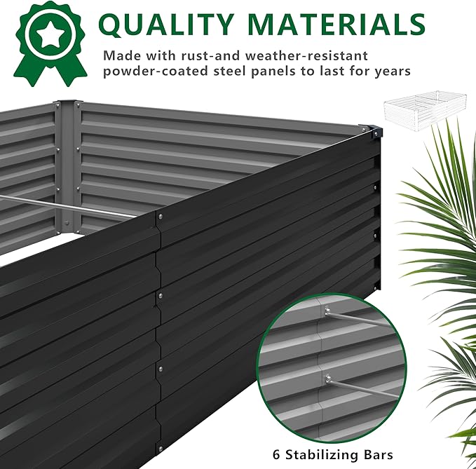 12x4x1.5FT Galvanized Raised Garden Bed,Vegetable Boxes-Rectangle Metal Flower Box,Large Planter Raised Beds Outdoor Garden for Planting,Fruit,Herb-Black