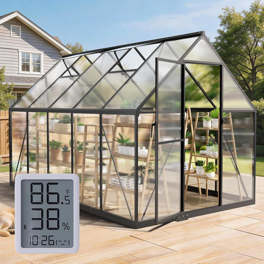 6x10ft greenhouse with hygrometer, windproof warm plant green, main product view