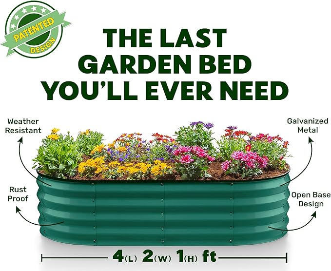 Plant & Plot Galvanized Raised Garden Beds Outdoor // 4×2×1 ft (2-Pack) Planter Raised Beds for Gardening, Vegetables, Flowers // Large Metal Garden Box (Dark Green) // Patented Tool-Free Design