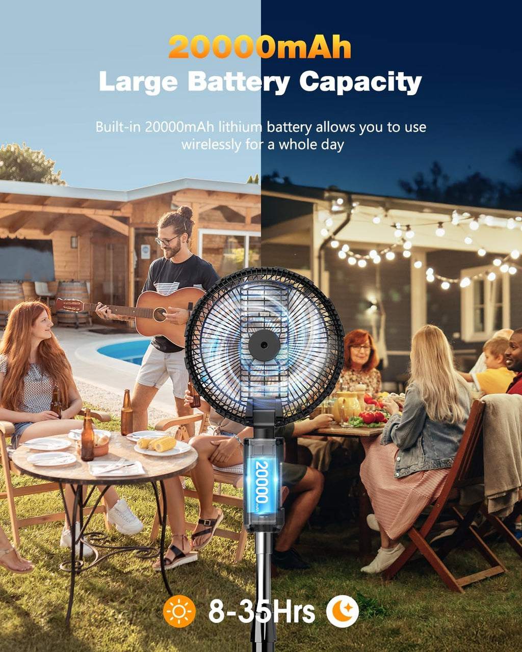 outdoor misting fan for outside, 12-inch 20000mah portable, side view