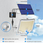 Peasur 1 Pack Solar Motion Lights Outdoor, 318 LED Solar Security Light with 3 Modes, IP65 Waterproof Powered Flood Lights for Outside Garden Backyard，Warm (White Frame)