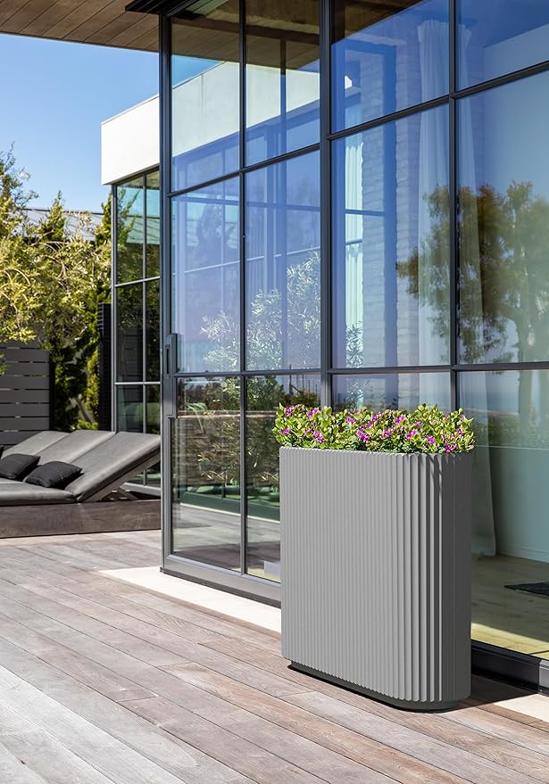 Veradek Demi Series Span Planter for Front Porch, Patio, Backyard | Durable Plastic-Stone Composite Material | Modern Décor for Shrubs, Flowers