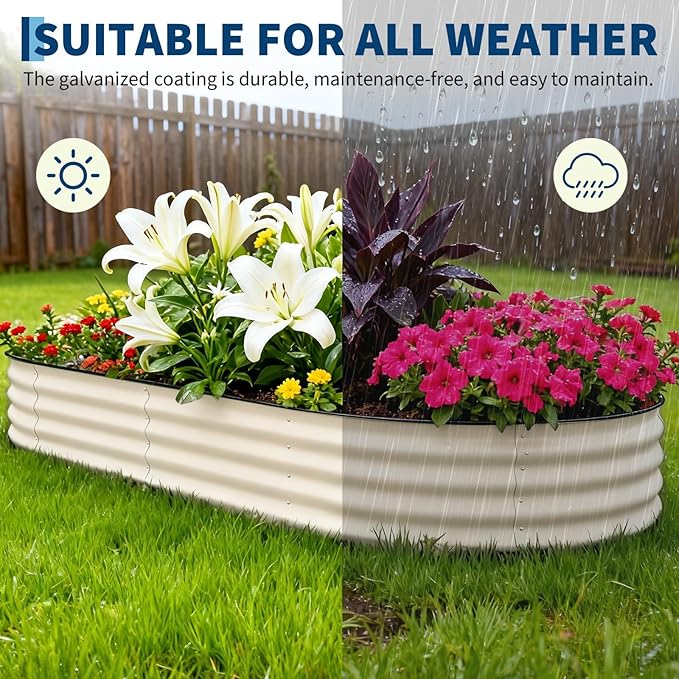 Garvee Galvanized Raised Garden Bed Outdoor, 10x4x1.5 ft Metal Planter Box for Flowers Vegetables, Rust-Resistant Raised Garden Beds for Gardening, Easy Assembly Outdoor Garden Box & Planters, Beige