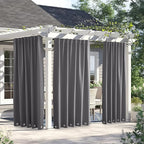 NICETOWN 2 Panels Weighted Blackout Curtains for Patio Waterproof, Top & Bottom Grommet & Back Tab Fixed Outdoor Curtains Windproof Drapes Thermal Insulated for Porch, W66 x L84, Grey