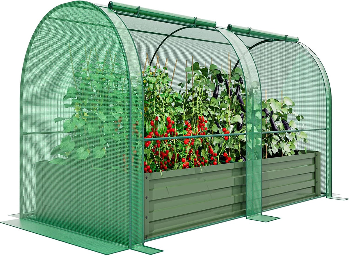 specilite raised garden bed with mini greenhouse, galvanized, main product view