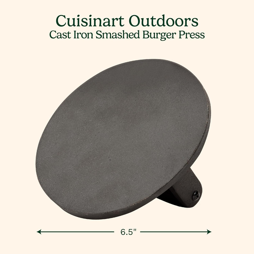 Cuisinart Smash Burger Press, Cast Iron, 6.5" Round Burger Smasher | Hamburger press with round flat edge for crispy carmelization, the go-to grill press for indoor and outdoor cooking, CISB-111