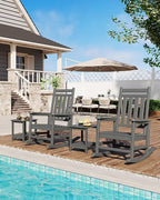 GarveeLife Poly Lumber Rocking Chair Outdoor Set of 2 with Side Table - HDPE High Back Porch Rocker Chairs for Adults - All Weather Resistant Furniture for Patio - Gray