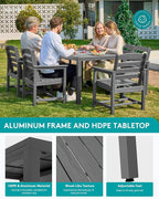 SERWALL Outdoor Expandable Dining Table 60" - 83", Patio Dining Table for 4-10 People, All Weather HDPE and Aluminum Outdoor Furniture for Backyard, Garden, Grey