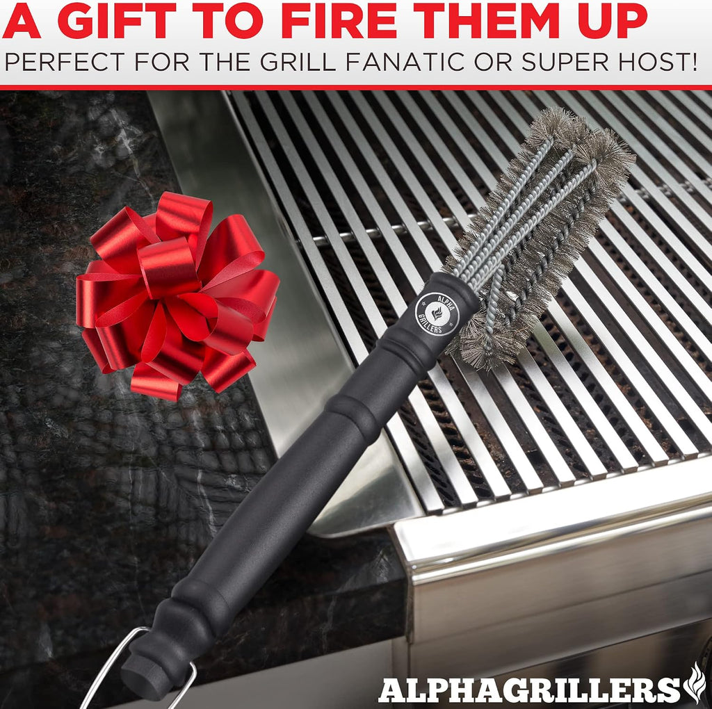 Alpha Grillers Grill Brush. Rust Proof Bbq Cleaning Scraper Accessories. Safe Stainless Steel Wire Bristle Grilling Cleaner Tools for Outdoor Barbecue Set, Incl Gas, Charcoal, Weber. Grill Brushes
