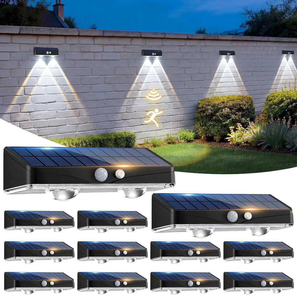 kolpop 16 Pack Solar Fence Lights Outdoor with 3 Modes Motion Sensor,IP65 Waterproof Fence Lights Solar Powered,1200mAh 60LM Bright LED Solar Lights for Fence,Patio,Backyard,Wall,Garden(Cool White)
